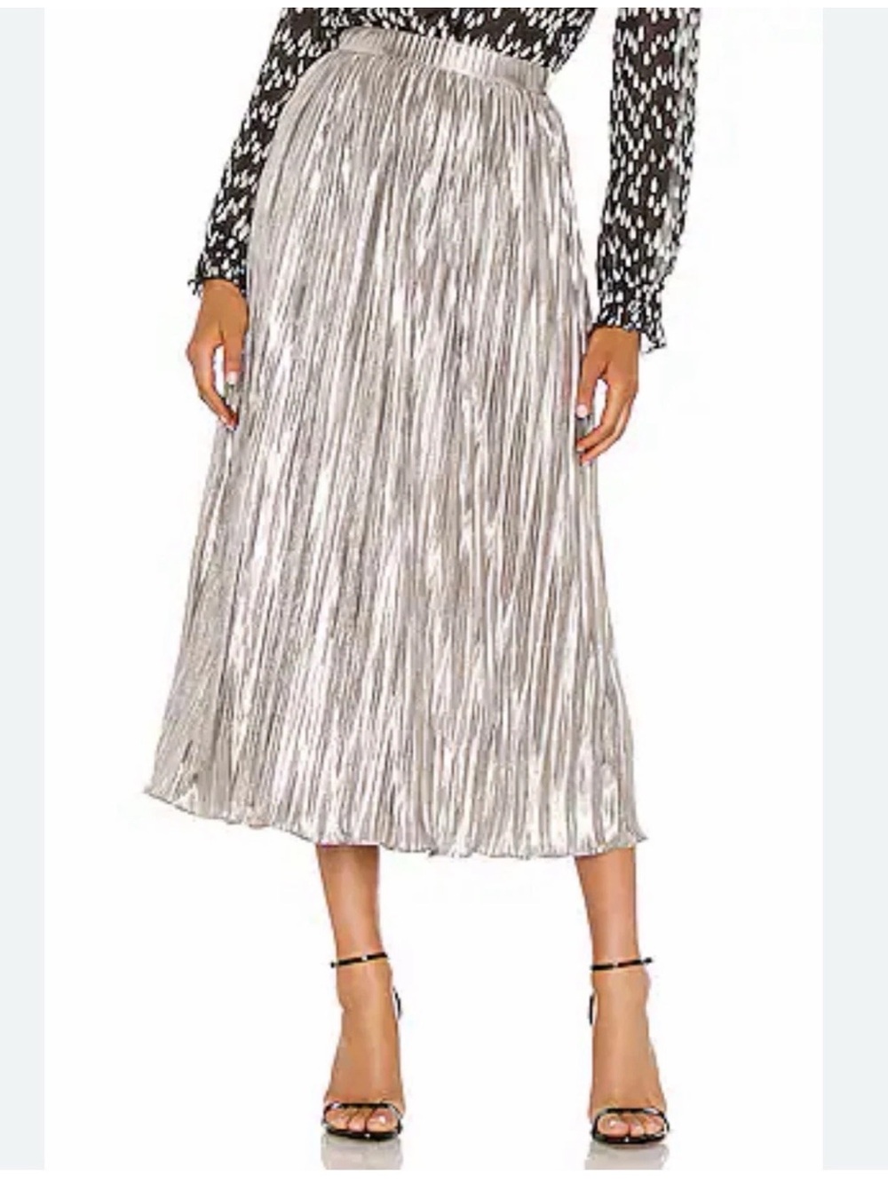 NWT SALONI Camille High Rise Lurex-Plisse Midi Skirt Size 2